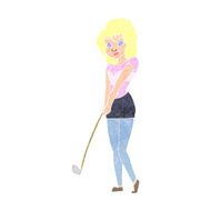 Cartoon Woman Playing Golf N26