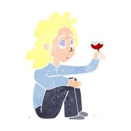 cartoon unhappy woman with glass of wine N12