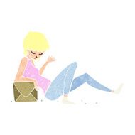 cartoon woman leaning on package box N12