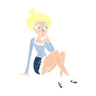 cartoon attractive woman sitting thinking N10