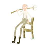 cartoon old farmer leaning on fence N10