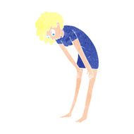 cartoon woman looking at her feet N11