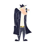 cartoon man in hat and trench coat N10
