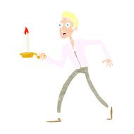 cartoon frightened man walking with candlestick N10