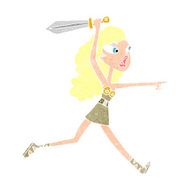 cartoon viking girl with sword N8