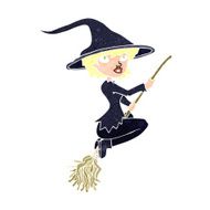 cartoon witch riding broomstick N23