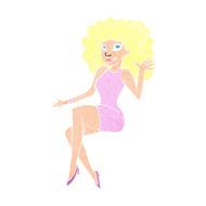 cartoon sitting woman waving N11