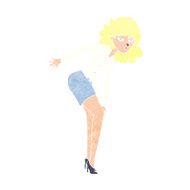 cartoon annoyed woman rubbing knee N10
