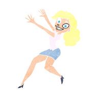 cartoon happy woman jumping N11