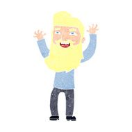 cartoon happy bearded man waving arms N11