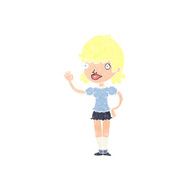cartoon waving woman N158