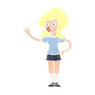 cartoon pretty woman waving for attention N12