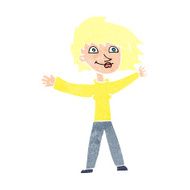 cartoon excited woman waving N12