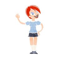 cartoon waving woman N160