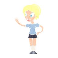 cartoon waving woman N162