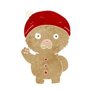 cartoon waving teddy bear in winter hat N3