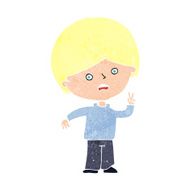 cartoon unhappy boy giving peace sign N11