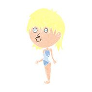 cartoon woman in swimsuit shrugging shoulders N11