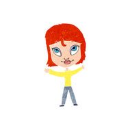 cartoon happy woman waving arms N13