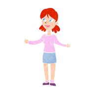 cartoon happy woman shruggin shoulders N3