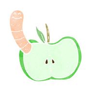 Cartoon Apple With Worm N70