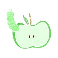 cartoon apple with bug N36