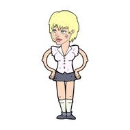cartoon tough woman with hands on hips N12