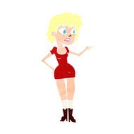 cartoon worried woman in dress pointing N12