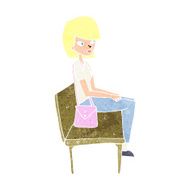 cartoon woman sitting on bench N12