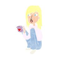 cartoon woman sitting with cup of coffee N12