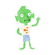 cartoon waving fish boy N12