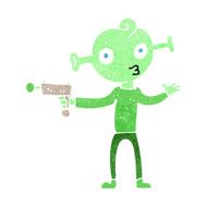 cartoon alien with ray gun N13