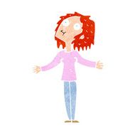cartoon curious woman looking upwards N13