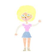 cartoon waving woman wearing spectacles N12