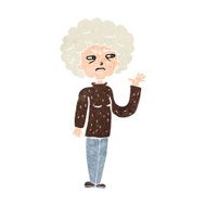 cartoon annoyed old woman waving N11