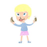 cartoon woman eating hotdogs N11