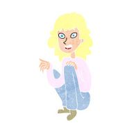 cartoon happy woman sitting and pointing N13