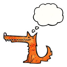 cartoon long nose fox with thougth bubble N3