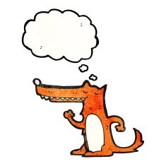 cartoon long nose fox with thougth bubble N4