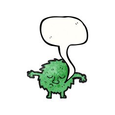 furry green creature with speech bubble N3