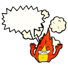 flame cartoon character with speech bubble N7