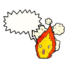 flame cartoon character with speech bubble N10