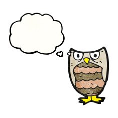cartoon owl with thought bubble N82