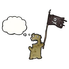 cartoon teddy bear waving pirate flag