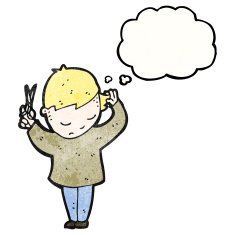 cartoon boy cutting hair N2