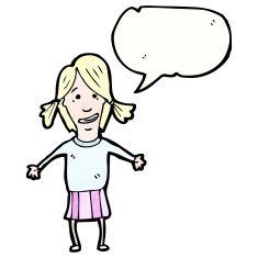 cartoon blond girl with speech bubble N3