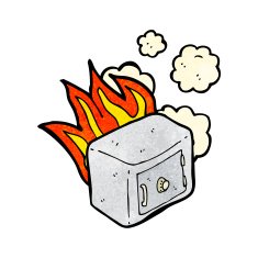 cartoon old bank safe on fire N2