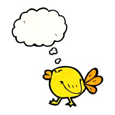 cartoon bird with thought bubble N374