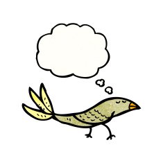 cartoon bird with thought bubble N376