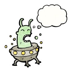 cartoon alien in flying saucer N5